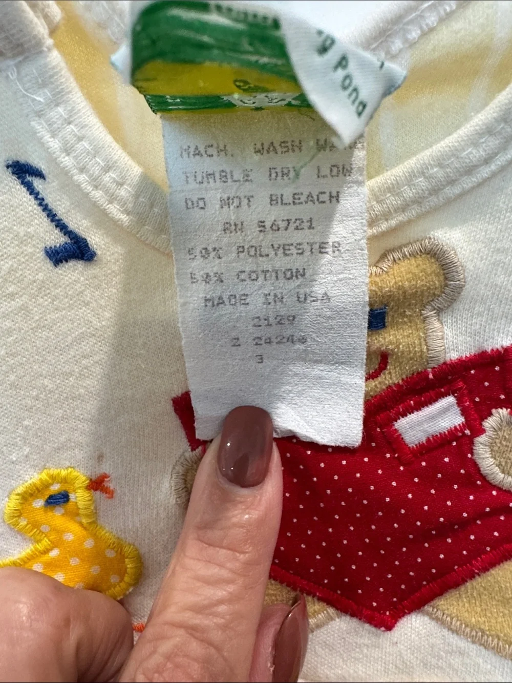 Vintage Yellow Striped Footed One-Piece with Bear & Duck Appliqué